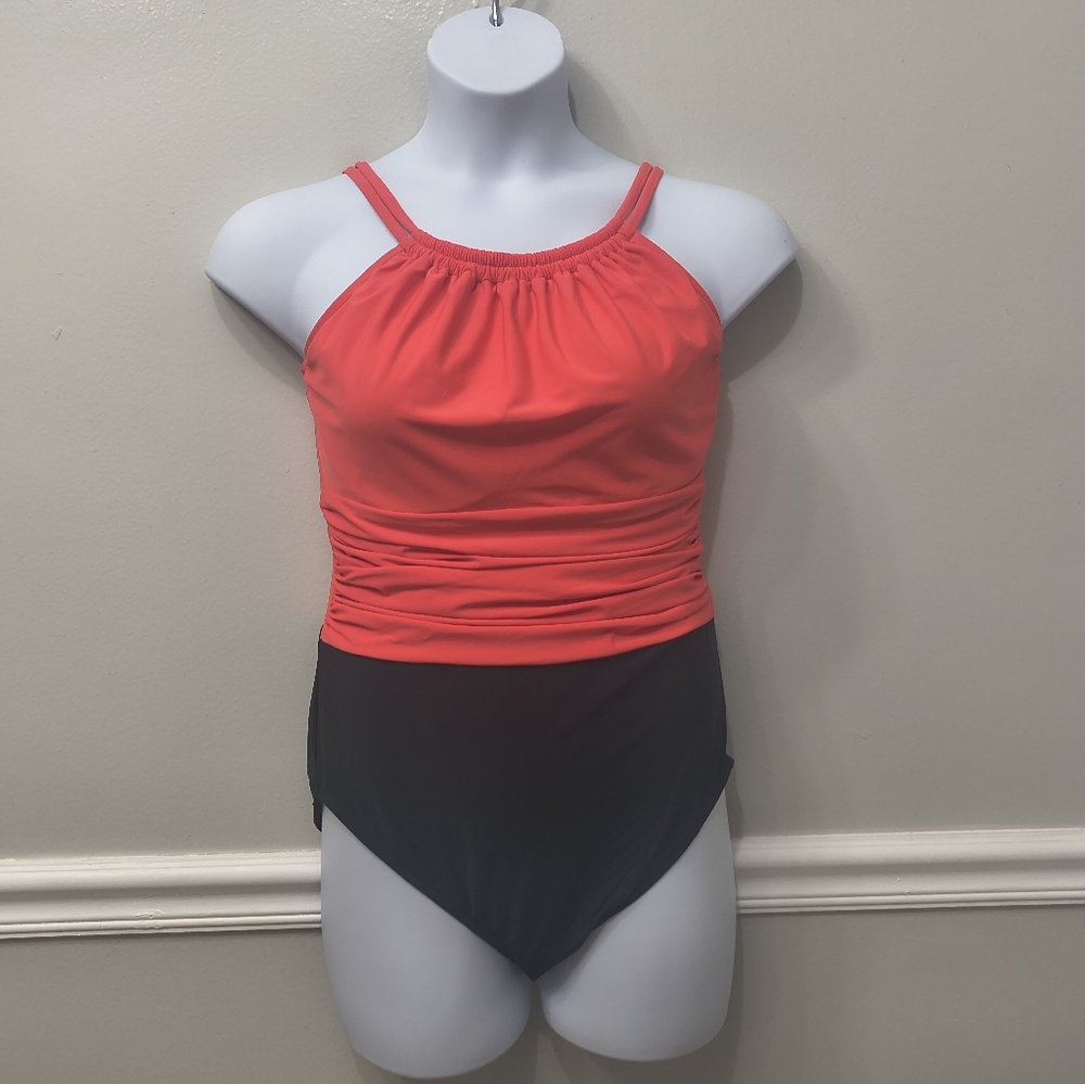 Miraclesuit One Piece Swimsuit Coral Black Sz 16 Beach Pool PartyVacation Resort